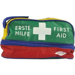 Bunte Erste-Hilfe-Tasche mit Kreuz und Reißverschluss.
